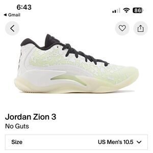 Jordan Zion 3 White and Black Basketball Shoes … Worn once my sons foot grew!